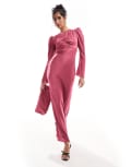 [ASOS DESIGN] ASOS DESIGN ruched bust detail satin maxi dress in raspberry-Pink 16 Raspberry