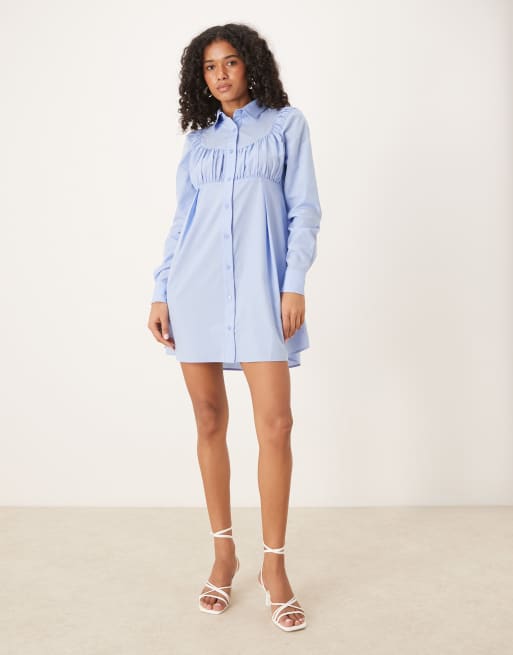 ASOS DESIGN ruched bust detail shirt mini dress in blue, 2 of 4