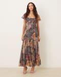 [ASOS DESIGN] ASOS DESIGN ruched bust flutter sleeve midaxi dress with godets in blue oversized floral print-Multi 6 Floral Print