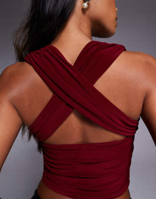 Asos Design Ruched Bust Halter Top In Red