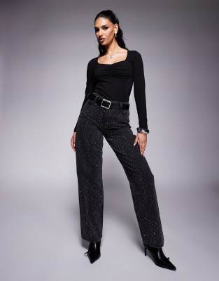 Asos Design Ruched Bust Long Sleeve Lace Panel Bodysuit In Black