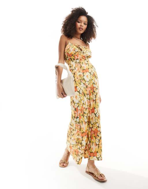 FhyzicsShops DESIGN ruched bust maxi slip dress in mustard floral print