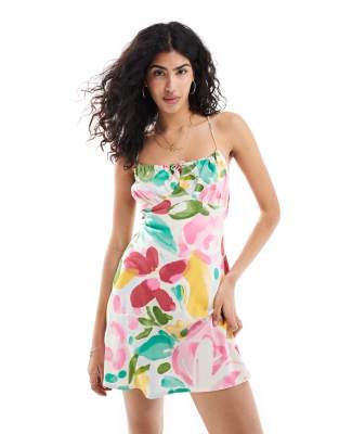 ASOS DESIGN ruched bust mini cami dress in abstract floral print | ASOS