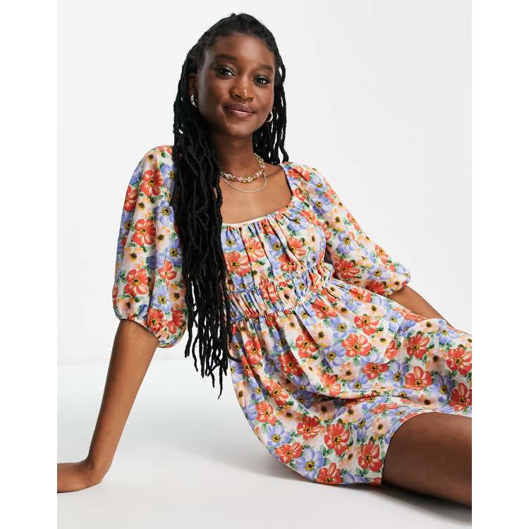 bust detail blouson sleeve skater dress Plus Size - Mini Clipdot Blouson Sleeve Mock Neck Skater Dress
