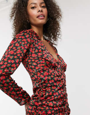 satin floral mini dress