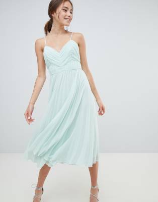 asos green pleated midi dress