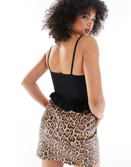 ASOS DESIGN ruched cami with mini frill detail in black, 4 of 4