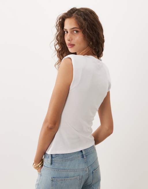 ASOS DESIGN ruched center front tank top in white, 4 of 4