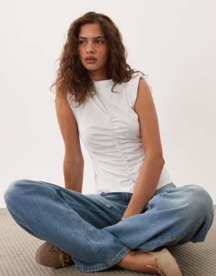 Asos Design Ruched Centre Front Tank Top In White