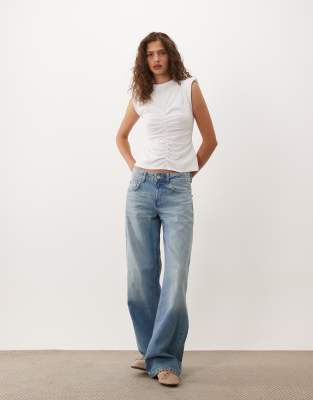 Asos Design Ruched Centre Front Tank Top In White