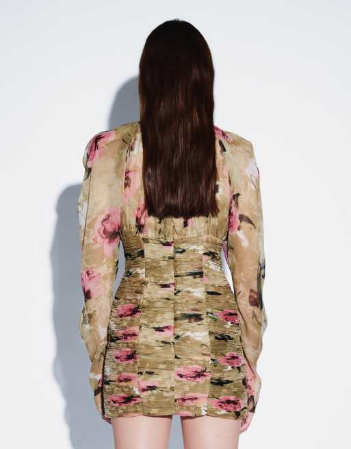 ASOS DESIGN ruched chiffon mini dress in pink floral, 3 of 8