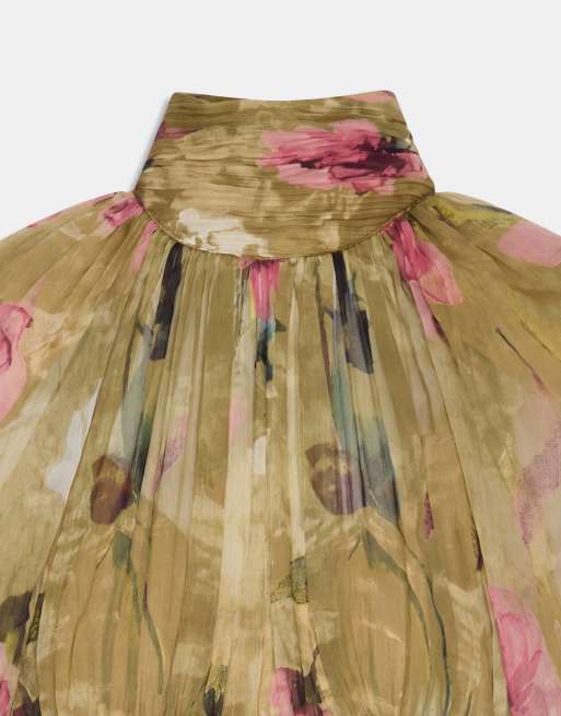 ASOS DESIGN ruched chiffon mini dress in pink floral, 7 of 8