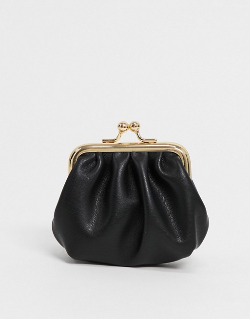 ASOS DESIGN ruched clip frame purse in black