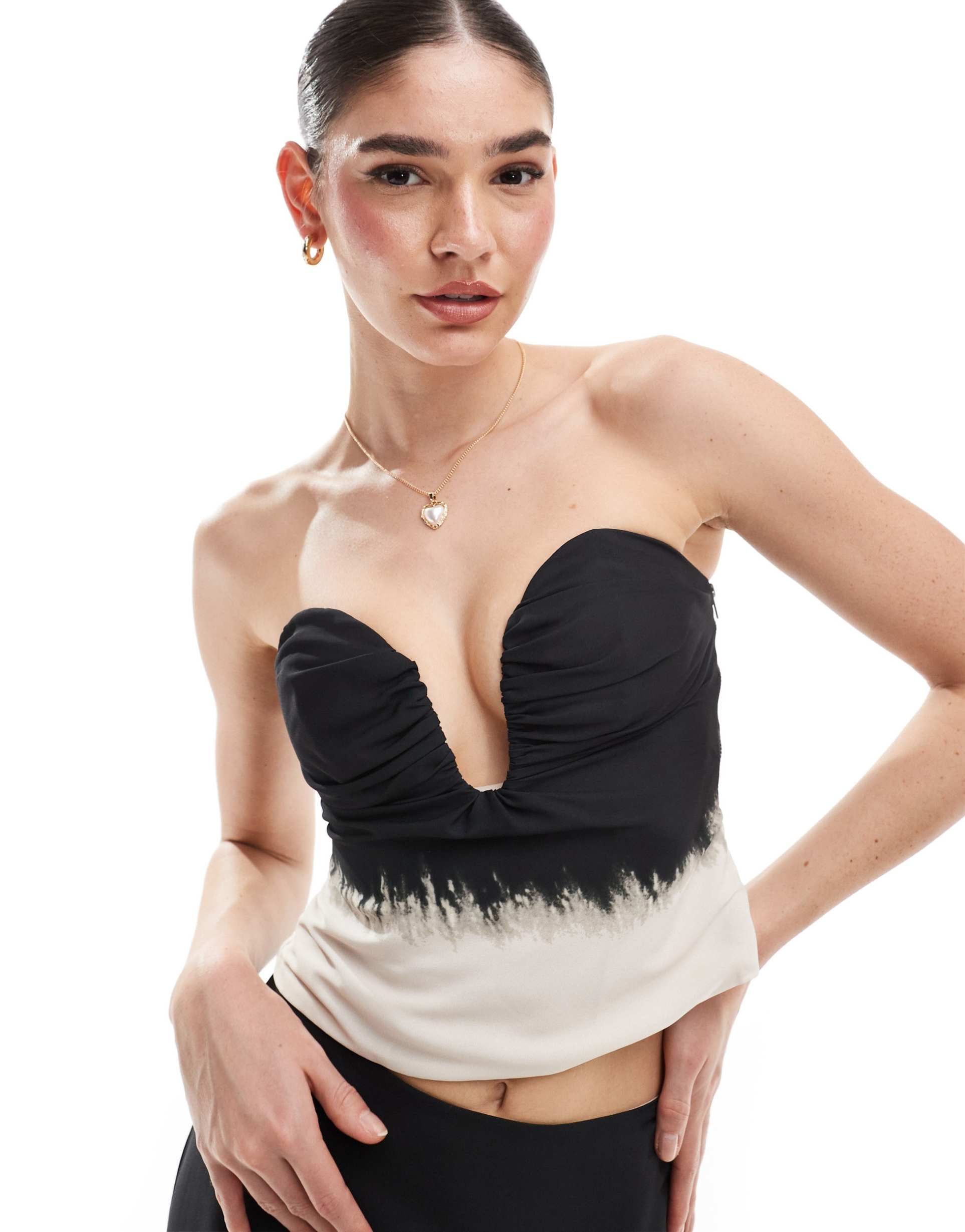 asos design ruched corset top in ombre print - part of a set