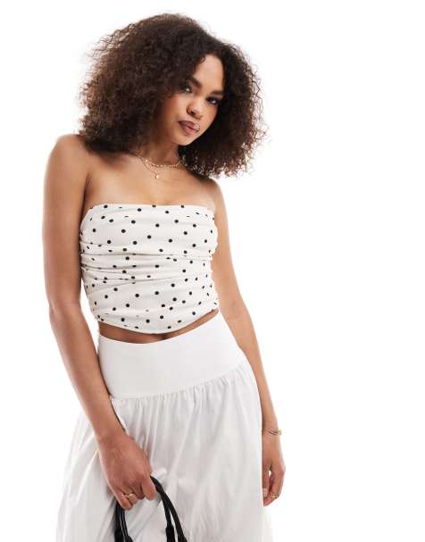 ASOS DESIGN ruched corset top in textured polka dot - view 1