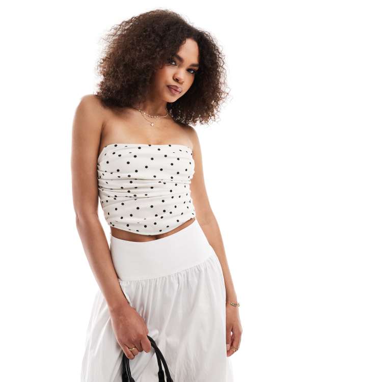 ASOS DESIGN ruched corset top in textured polka dot ASOS