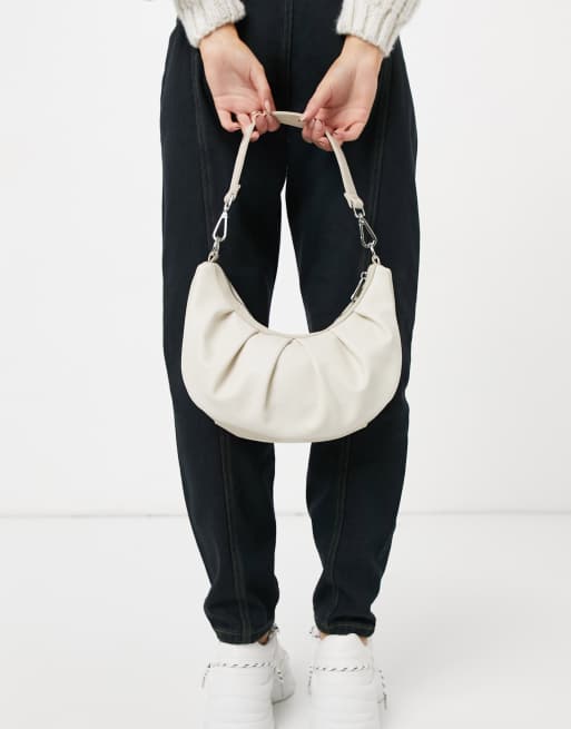 ASOS DESIGN ruched croissant shoulder bag with lizard panel in cream, 4 of 4