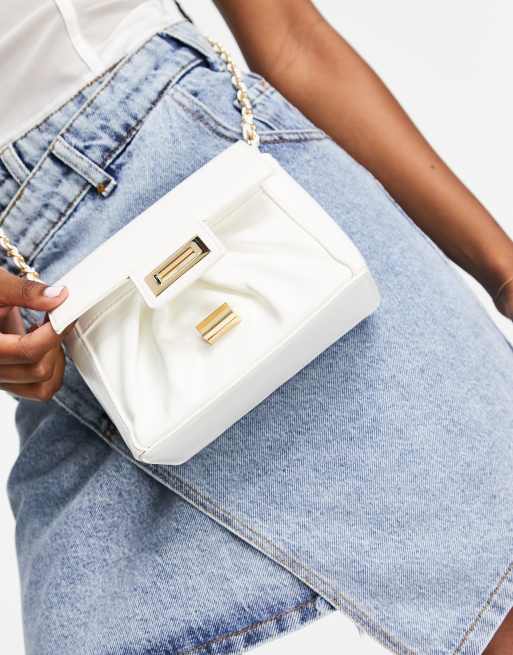 ASOS DESIGN ruched cross body bag with chain strap in white, 2 of 4