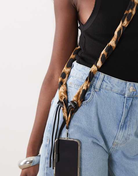 ASOS DESIGN ruched cross-body phone strap in animal print - view 1