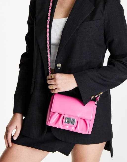 ASOS DESIGN ruched crossed body bag with chain strap in pink ASOS