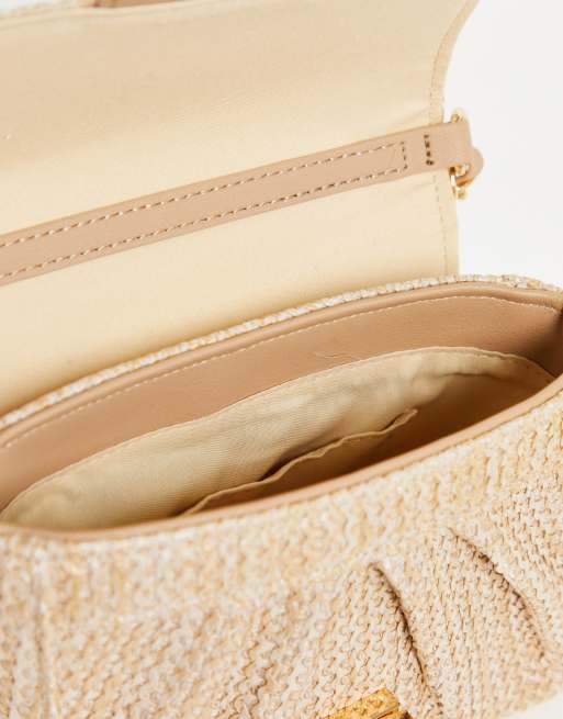 ASOS DESIGN ruched crossed body bag with chain strap in straw, 2 of 4