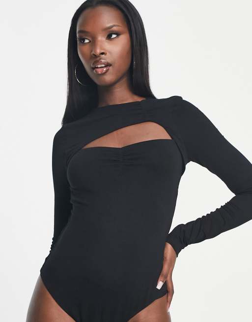 ASOS DESIGN mesh long sleeve bodysuit in black