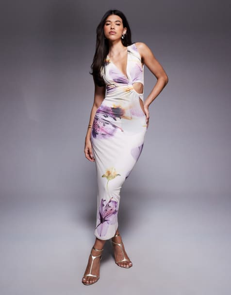 ASOS DESIGN ruched cut out plunge maxi dress in floral print - view 1