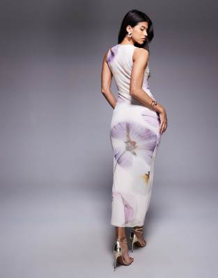 Asos Design Ruched Cut-out Plunge Maxi Dress In Multi