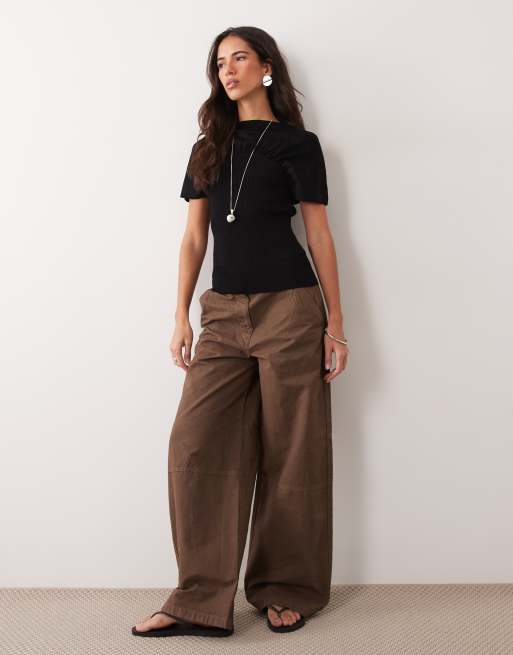 ASOS DESIGN ruched detail fine knit top in black, 2 of 4