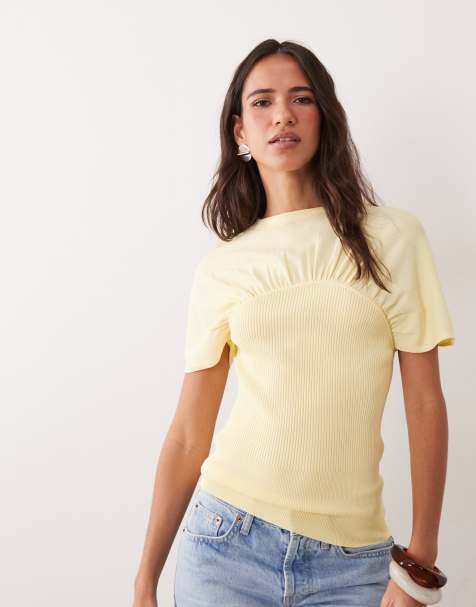 ASOS DESIGN ruched detail fine knit top in buttermilk - view 1