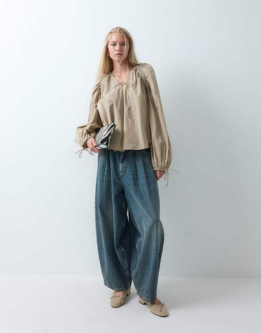 ASOS DESIGN ruched detail long sleeve top in stone, 5 of 5