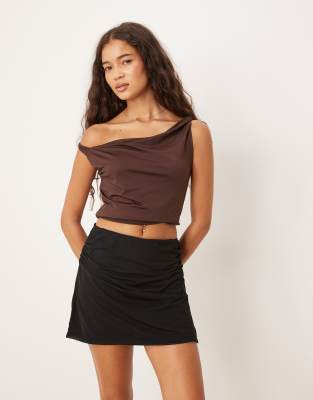 ASOS DESIGN ruched detail mesh mini skirt in black
