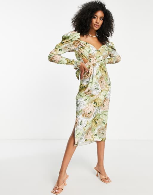 Asos green floral midi dress sale