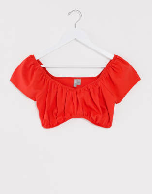 ASOS DESIGN ruched detail milkmaid crop top in red