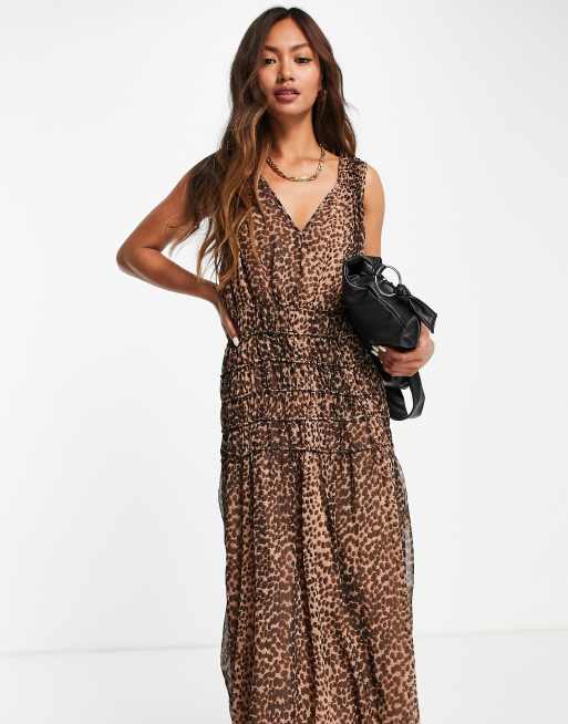 ASOS DESIGN ruched detail sleeveless maxi dress in animal print