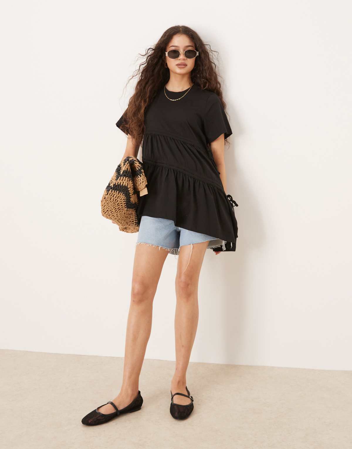 ASOS DESIGN ruched detail tee in black