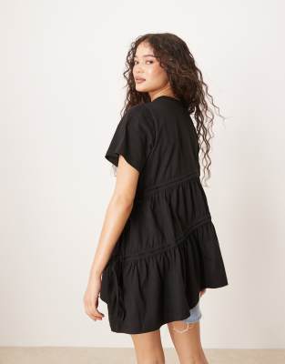 Asos Design Ruched Detail Tee In Black
