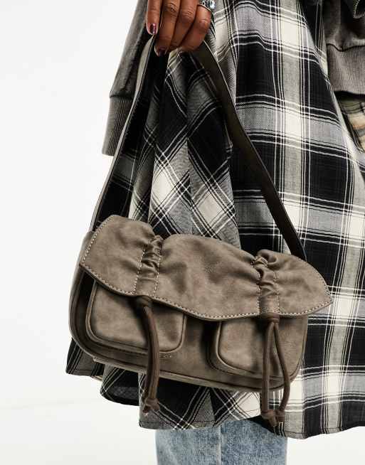 Plaid Bear Pattern Boston Crossbody Bag, Pu Leather Textured Bag