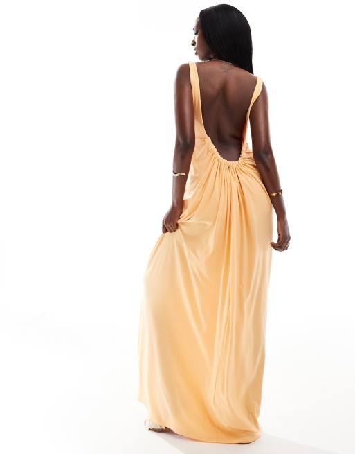 aqua and gold bridesmaid dresses Off the Shoulder Coral Soft Satin Long Dress – Ohmollydress main image 1