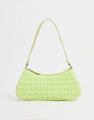 Asos Design Ruched Elongated 90s Shoulder Bag In Lime-green