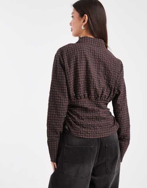 ASOS DESIGN ruched fitted shirt in brushed plaid