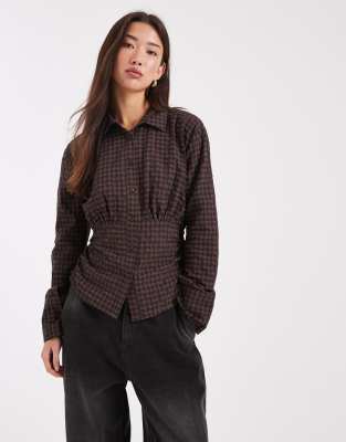 Asos Design Ruched Fitted Shirt In Multi