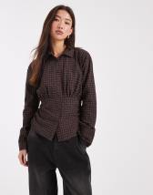 COLLUSION knit button up top in plaid