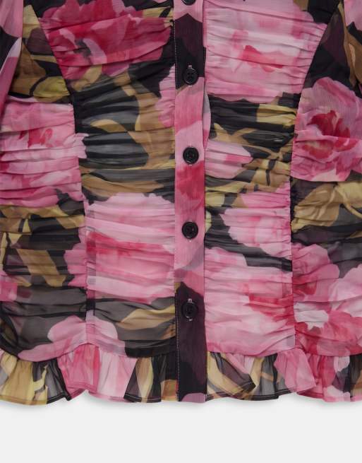 ASOS DESIGN ruched floral blouse in dark based floral, 8 of 9