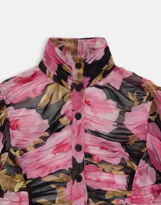 ASOS DESIGN ruched floral blouse in dark based floral, 9 of 9