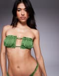 [ASOS Curve] ASOS DESIGN ruched front bandeau bikini top in green-Orange XS Green