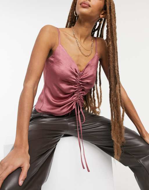 ASOS DESIGN ruched front cami in dark rose, 3 of 4