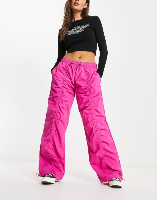 Ruched Pink Straight Leg Cargo Pants