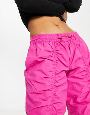 Ruched Pink Straight Leg Cargo Pants
