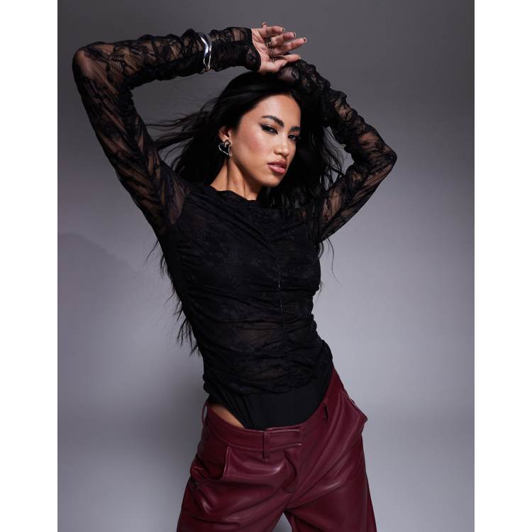 TR34228 S ruched sculpt body lace black ASOS DESIGN ruched